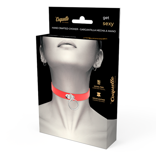 COQUETTE CHIC DESIRE - RED VEGAN LEATHER NECKLACE FETISH ACCESSORY FOR WOMEN