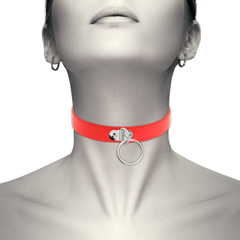 COQUETTE CHIC DESIRE - RED VEGAN LEATHER NECKLACE FETISH ACCESSORY FOR WOMEN