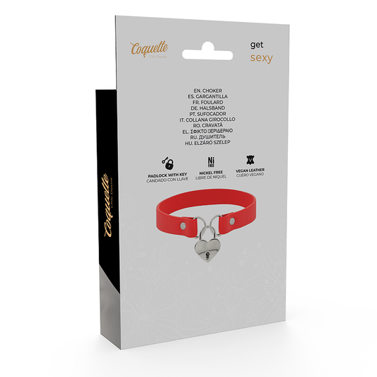 COQUETTE CHIC DESIRE - RED VEGAN LEATHER NECKLACE WITH KEY HEART ACCESSORY