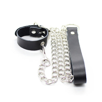 OHMAMA FETISH - CORREA DE CUERO Y COLLAR PARA EL PENE CON CADENA METÁLICA