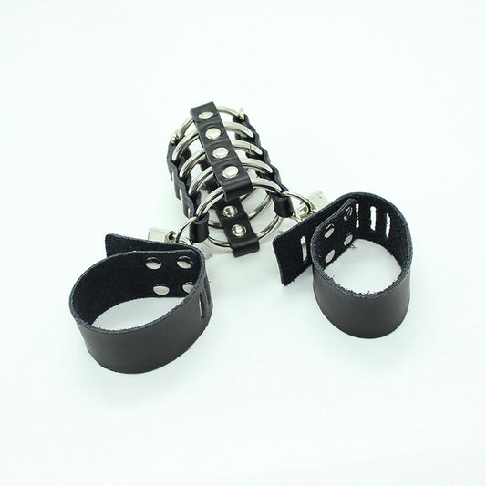 OHMAMA FETISH - JAULA PARA PENE CON ANILLOS DE METAL Y ALAS DE CUERO