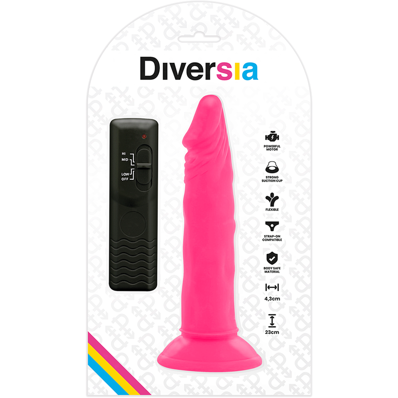 DIVERSIA - FLEXIBLE DILDO WITH VIBRATING PINK 23 CM -O- 4.3 CM