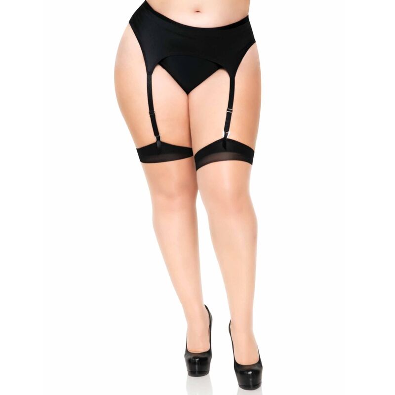 LEG AVENUE - PLUS LYCRA TRANSPARENTE DE BICOLOR AL MUSLO CON COSTURA TRASERA Y TACÓN CUBANO