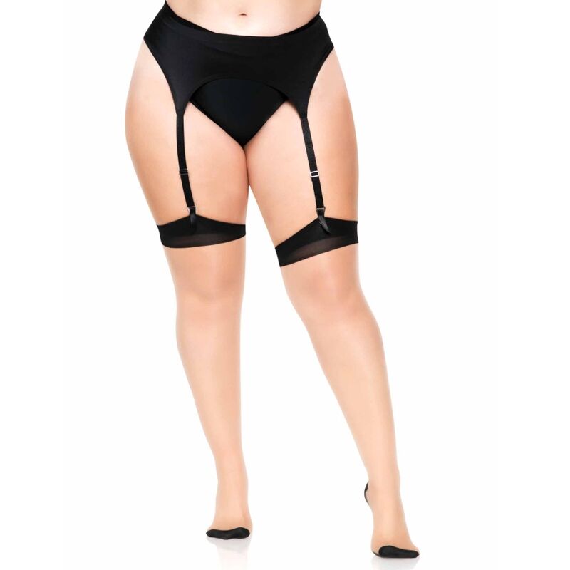 LEG AVENUE - PLUS LYCRA TRANSPARENTE DE BICOLOR AL MUSLO CON COSTURA TRASERA Y TACÓN CUBANO