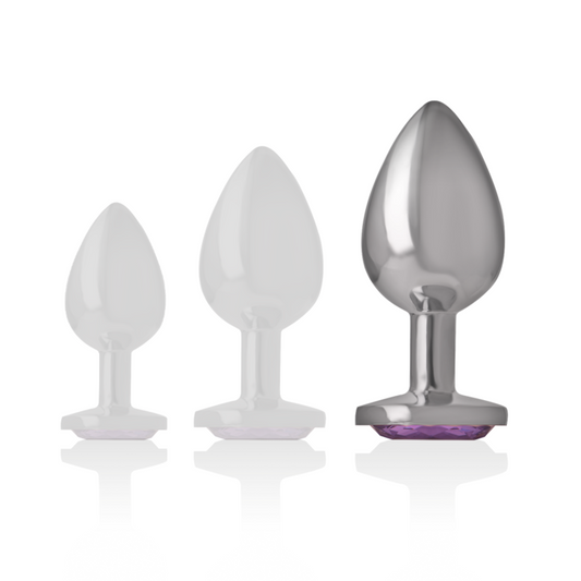 INTENSE - ALUMINUM METAL BUTT PLUG WITH VIOLET CRYSTAL SIZE G