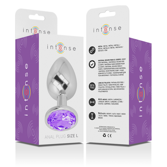 INTENSE - ALUMINUM METAL BUTT PLUG WITH VIOLET CRYSTAL SIZE G