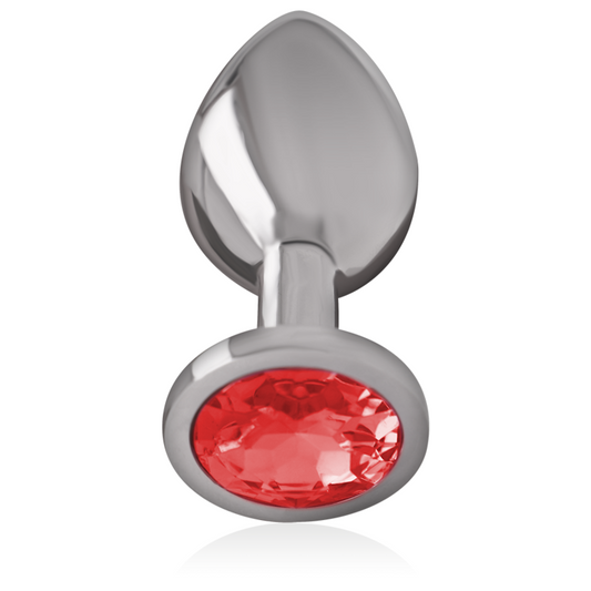 INTENSE - ALUMINUM METAL BUTT PLUG WITH RED CRYSTAL SIZE P