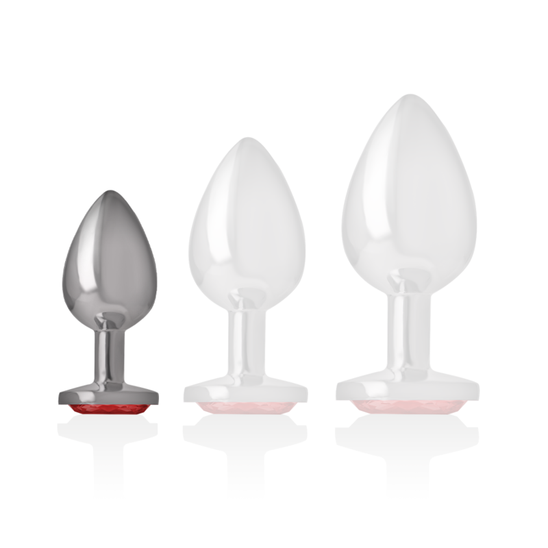 INTENSE - ALUMINUM METAL BUTT PLUG WITH RED CRYSTAL SIZE P