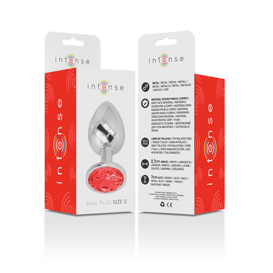 INTENSE - ALUMINUM METAL BUTT PLUG WITH RED CRYSTAL SIZE P
