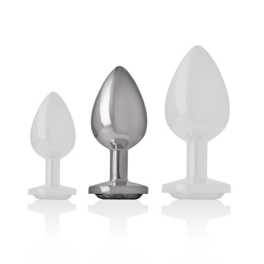 INTENSE - ALUMINUM METAL BUTT PLUG WITH BLACK GLASS SIZE M