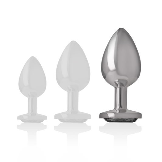 INTENSE - ALUMINUM METAL BUTT PLUG WITH BLACK GLASS SIZE G