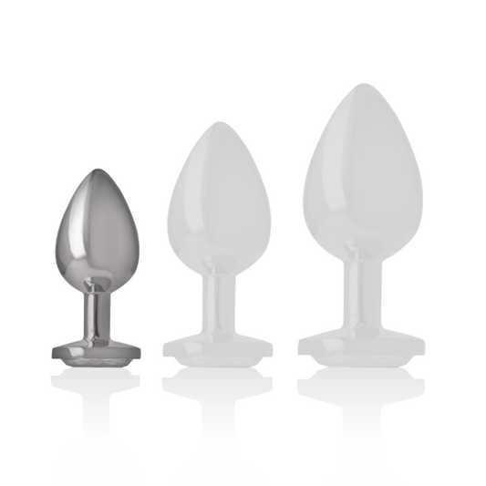 INTENSE - ALUMINUM METAL BUTT PLUG WITH SILVER CRYSTAL SIZE P