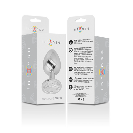 INTENSE - ALUMINUM METAL BUTT PLUG WITH SILVER CRYSTAL SIZE P