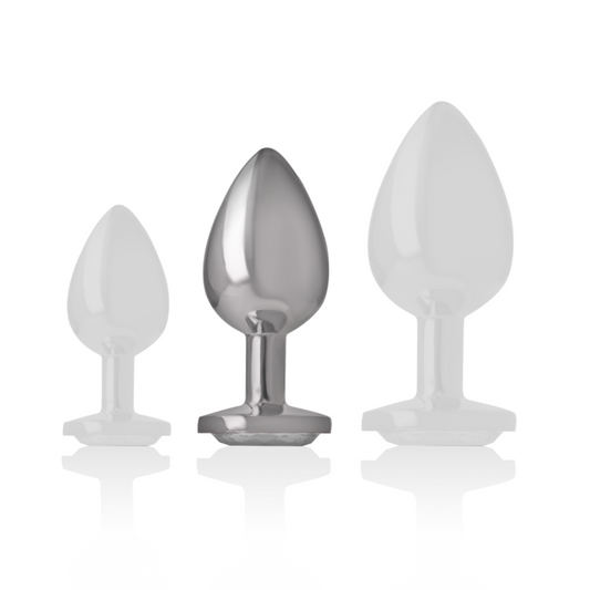 INTENSE - ALUMINUM METAL BUTT PLUG WITH SILVER CRYSTAL SIZE M