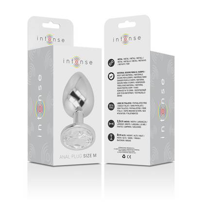 INTENSE - ALUMINUM METAL BUTT PLUG WITH SILVER CRYSTAL SIZE M