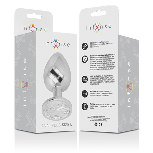 INTENSE - ALUMINUM METAL BUTT PLUG WITH SILVER CRYSTAL SIZE G