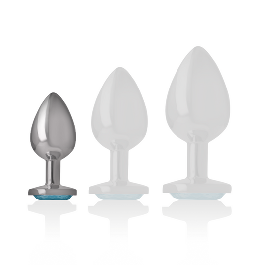 INTENSE - ALUMINUM METAL BUTT PLUG WITH BLUE CRYSTAL SIZE S