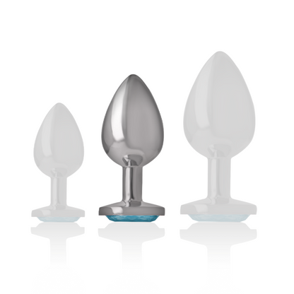 INTENSE - ALUMINUM METAL BUTT PLUG WITH BLUE GLASS SIZE M