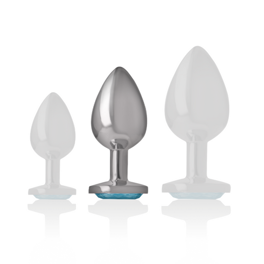 INTENSE - ALUMINUM METAL BUTT PLUG WITH BLUE GLASS SIZE M