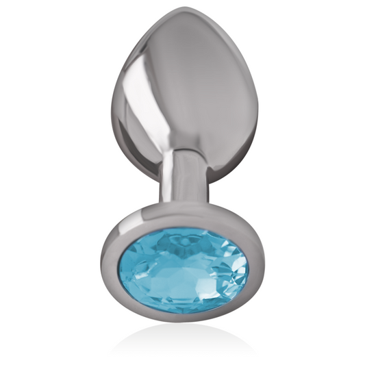 INTENSE - ALUMINUM METAL BUTT PLUG WITH BLUE GLASS SIZE M