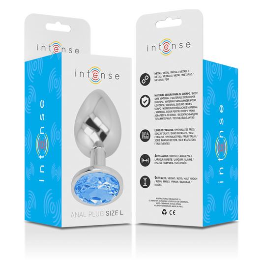 INTENSE - ALUMINUM METAL BUTT PLUG WITH BLUE CRYSTAL SIZE G