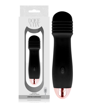 DOLCE VITA - BLACK THREE-SPEED RECHARGEABLE VIBRATOR 7 SPEED