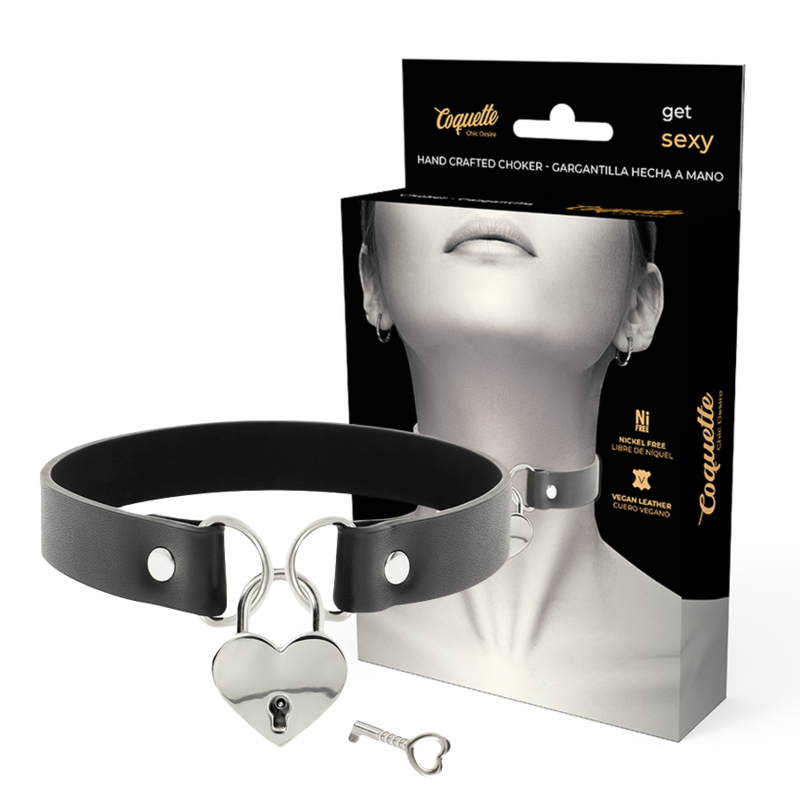 COQUETTE CHIC DESIRE - VEGAN LEATHER NECKLACE WITH KEY HEART ACCESSORY