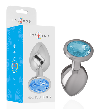 INTENSE - ALUMINUM METAL BUTT PLUG WITH BLUE GLASS SIZE M