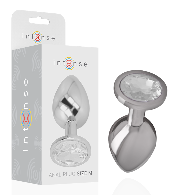 INTENSE - ALUMINUM METAL BUTT PLUG WITH SILVER CRYSTAL SIZE M