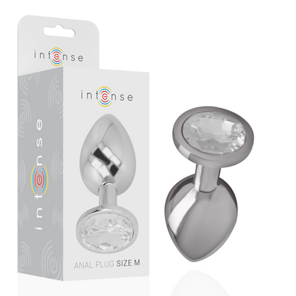 INTENSE - ALUMINUM METAL BUTT PLUG WITH SILVER CRYSTAL SIZE M