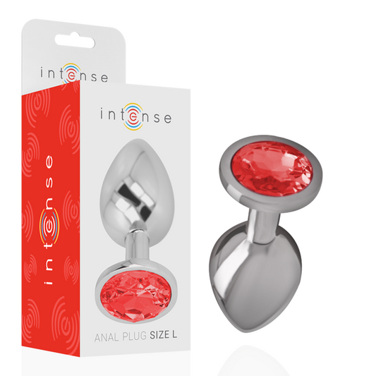 INTENSE - ALUMINUM METAL BUTT PLUG WITH RED CRYSTAL SIZE G
