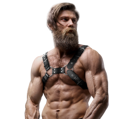 ATTITUDE SUBMISSIVE FETISH - ADJUSTABLE ECO-LEATHER CHEST BULLDOG HARNESS FOR MEN