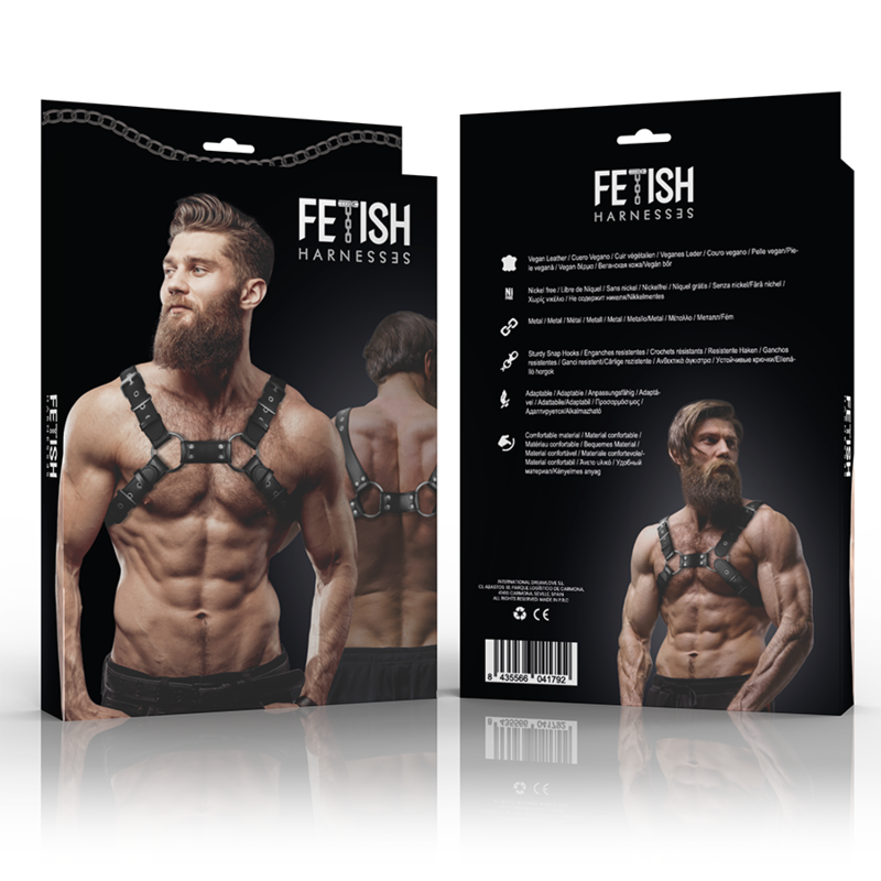 ATTITUDE SUBMISSIVE FETISH - ADJUSTABLE ECO-LEATHER CHEST BULLDOG HARNESS FOR MEN