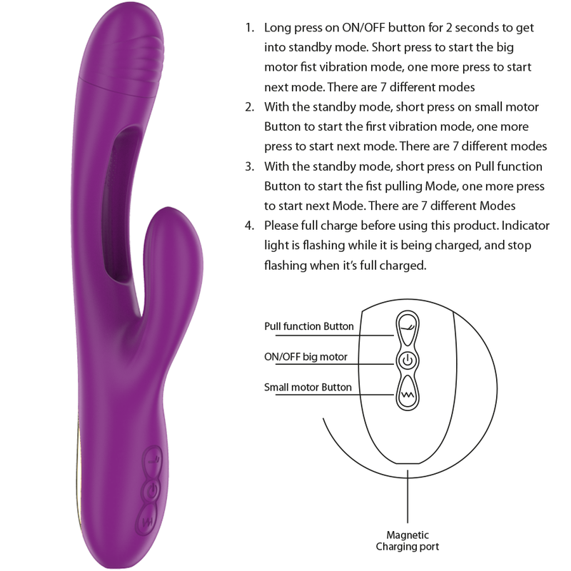 INTENSE - APOLO RECHARGEABLE MULTIFUNCTIONAL VIBRATOR 7 VIBRATIONS WITH PURPLE OSCILLATING TONGUE