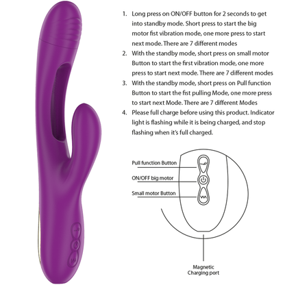 INTENSE - APOLO RECHARGEABLE MULTIFUNCTIONAL VIBRATOR 7 VIBRATIONS WITH PURPLE OSCILLATING TONGUE