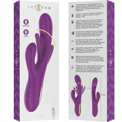 INTENSE - APOLO RECHARGEABLE MULTIFUNCTIONAL VIBRATOR 7 VIBRATIONS WITH PURPLE OSCILLATING TONGUE