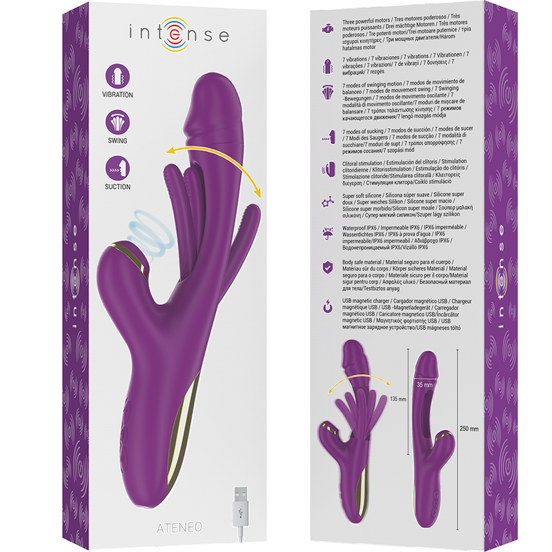 INTENSE - ATENEO VIBRADOR MULTIFUNÇÕES RECARREGÁVEL 7 VIBRAÇÕES COM LÍNGUA OSCILANTE E SUCÇÃO ROXA