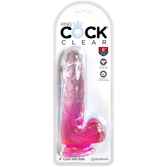 KING COCK - CLEAR REALISTIC PENIS WITH 13.5 CM PINK BALLS