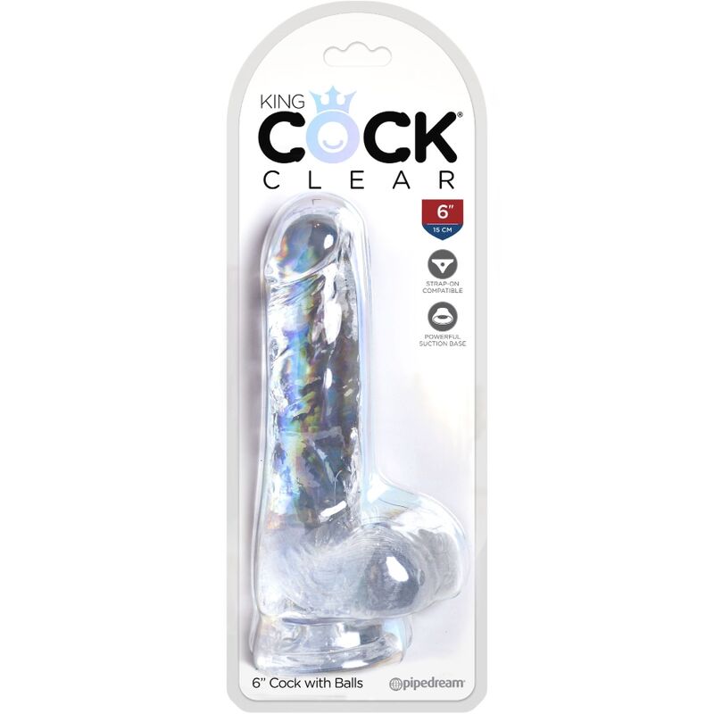KING COCK - PENE REALISTA CLARO CON BOLAS TRANSPARENTES DE 13,5 CM