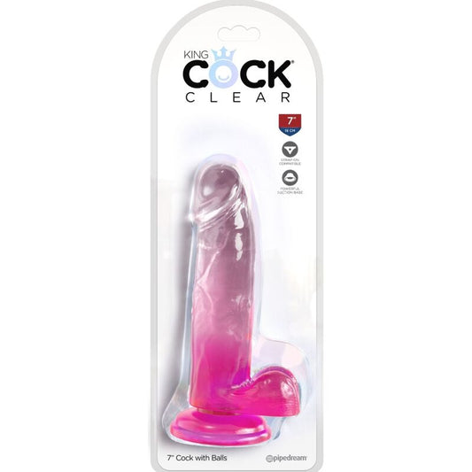 KING COCK - CLEAR REALISTIC PENIS WITH 15.2 CM PINK BALLS