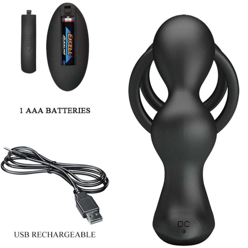 PRETTY LOVE - ANILLO PARA PENE MARSHALL CON PLUG ANAL VIBRADOR CON CONTROL REMOTO