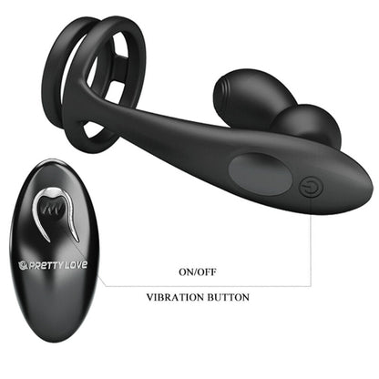 PRETTY LOVE - ANILLO PARA PENE MARSHALL CON PLUG ANAL VIBRADOR CON CONTROL REMOTO