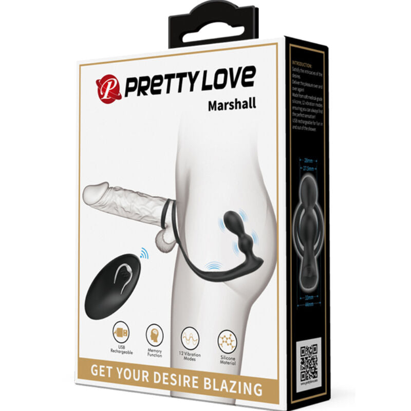 PRETTY LOVE - ANILLO PARA PENE MARSHALL CON PLUG ANAL VIBRADOR CON CONTROL REMOTO