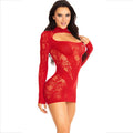 Leg Avenue - Long Sleeve Lace Mini Dress Red