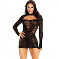 Leg Avenue - Mini Vestido Com Renda Manga Comprida Preto