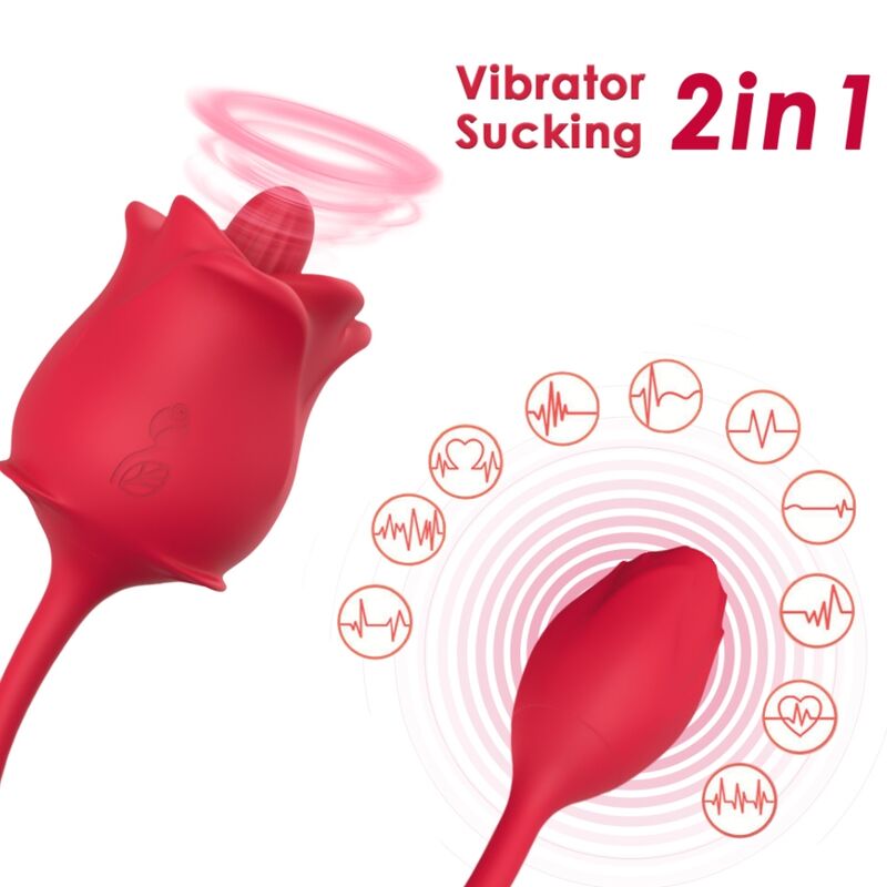 ARMONY - ESTIMULADOR DE SUCÇÃO E VIBRADOR 2 EM 1 ROSA 10 MODOS COM CAUDA VERMELHA
