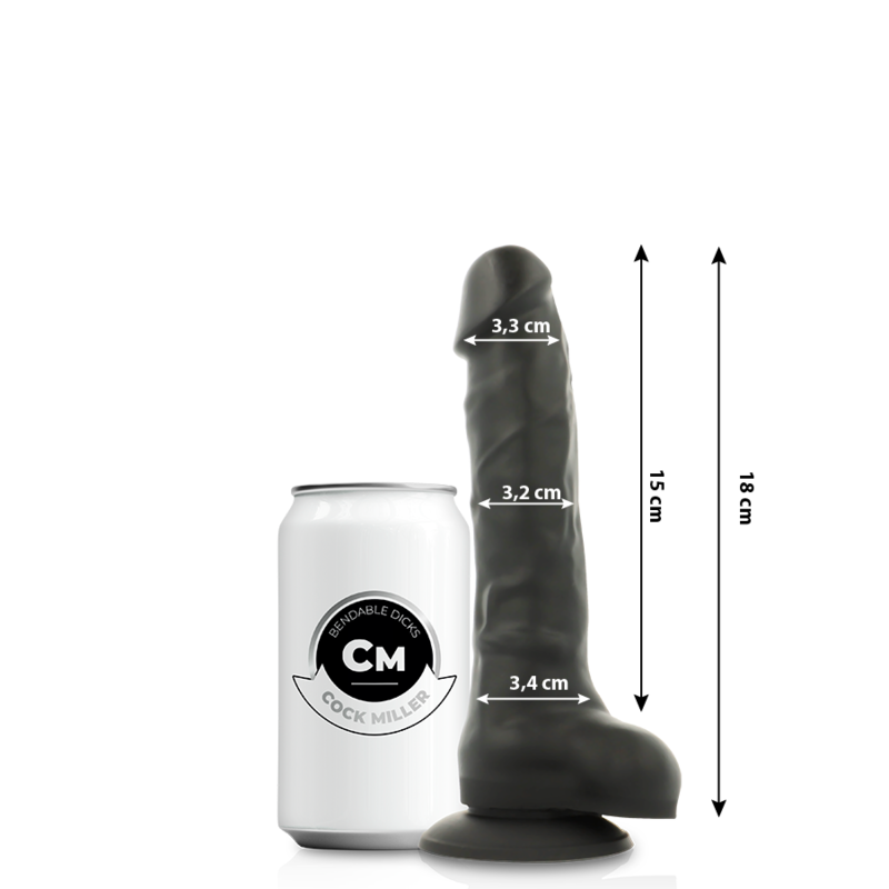 COCK MILLER - DILDO REALISTA SILICONE DENSIDADE ARTICULÁVEL PRETO 18 CM