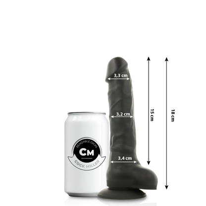 COCK MILLER - DILDO REALISTA SILICONE DENSIDADE ARTICULÁVEL PRETO 18 CM