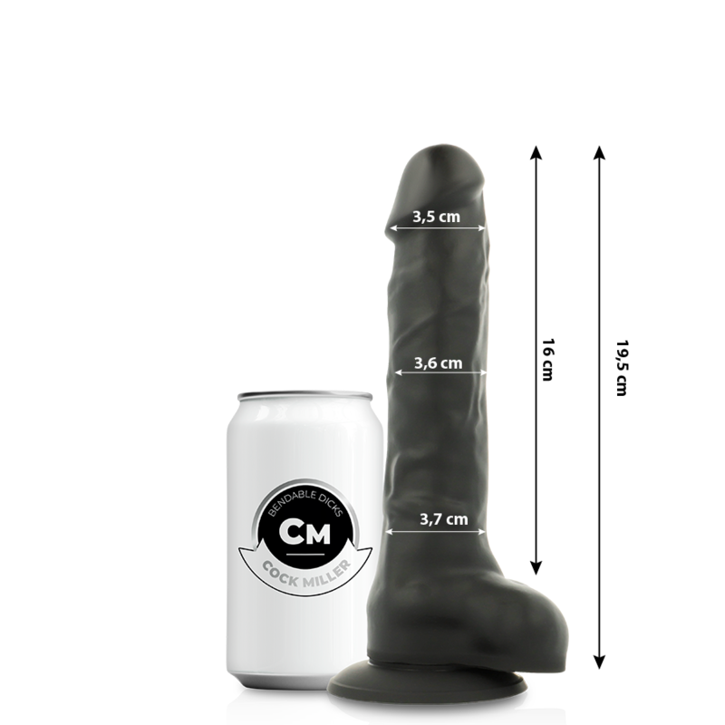 COCK MILLER - DILDO REALISTA SILICONE DENSIDADE ARTICULÁVEL PRETO 19,5 CM