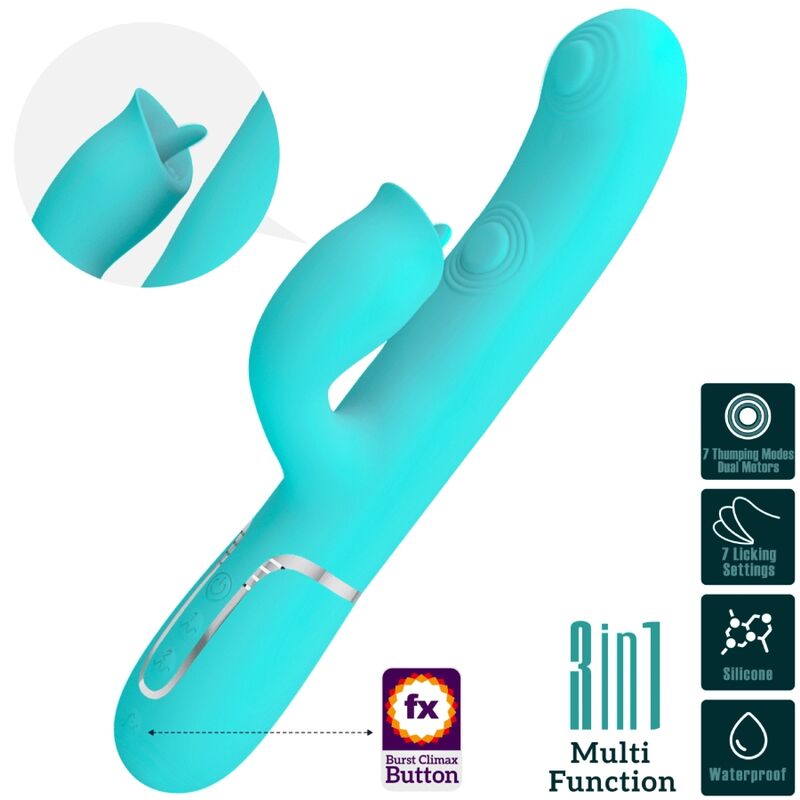 BEAUTIFUL LOVE - RABBIT VIBRATOR WITH AQUA GREEN LICK